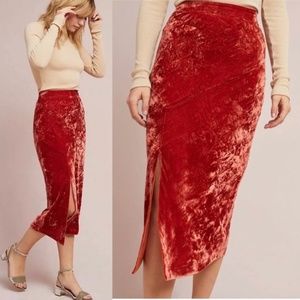 Anthropologie Maeve pink rose (rust) crushed velvet midi skirt Size 12
